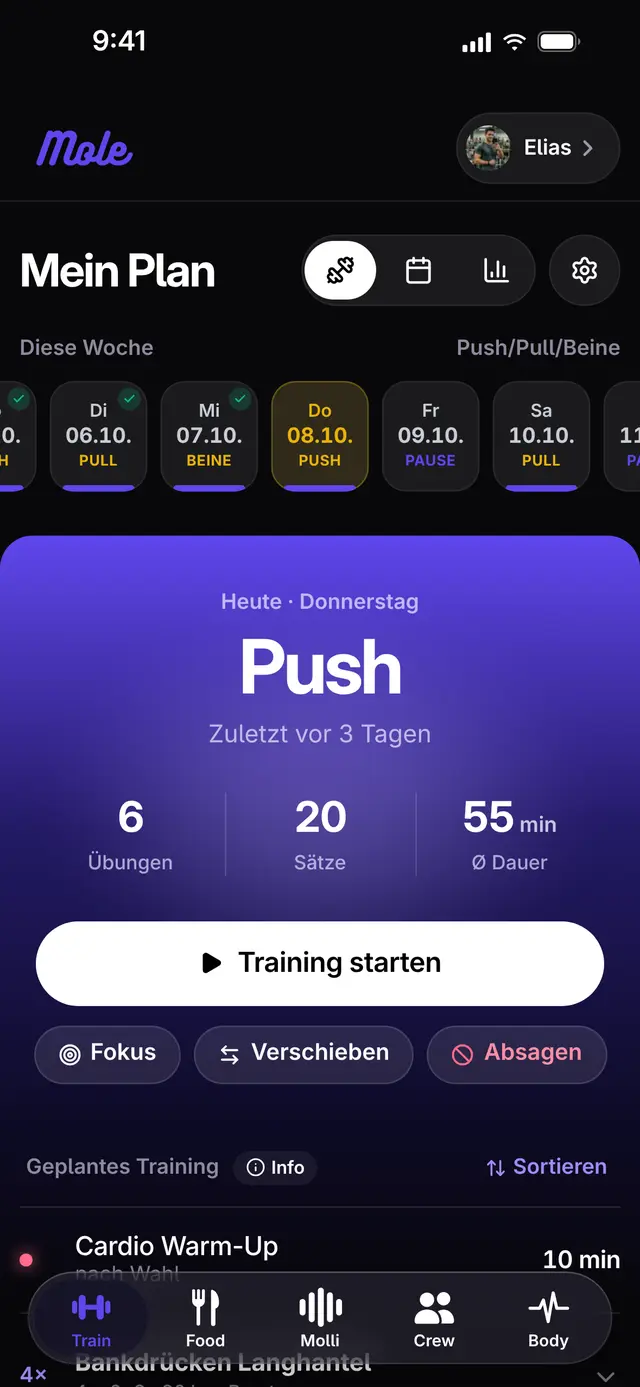 Mole App: Trainingsplan
